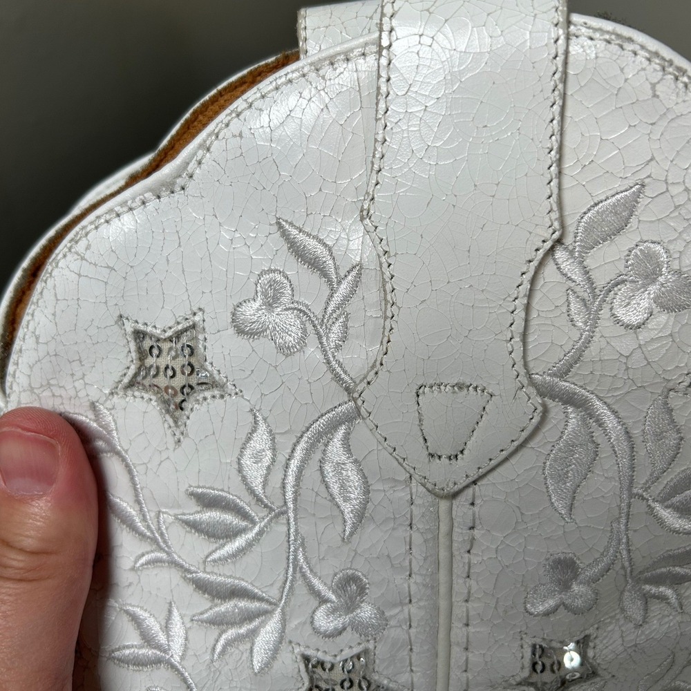 Laredo Cowgirl Boots Ladies 9.5 White Floral Star Sequin Western 52111 Cowboy - Picture 9 of 9